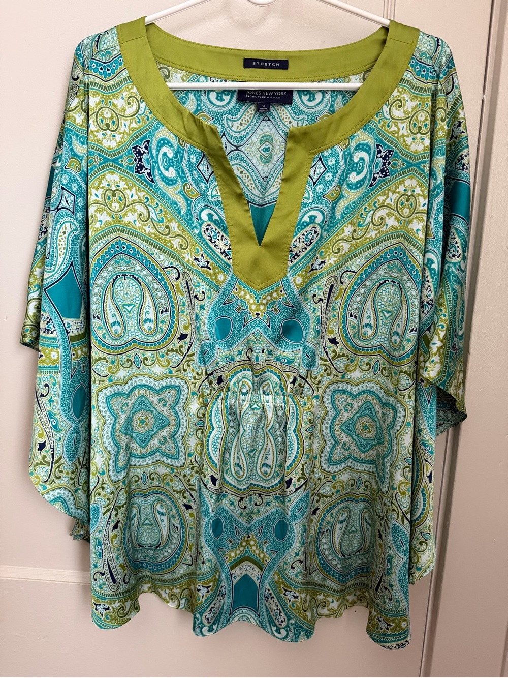 Jones New York Teal and Lime Paisley V-Neck Tunic